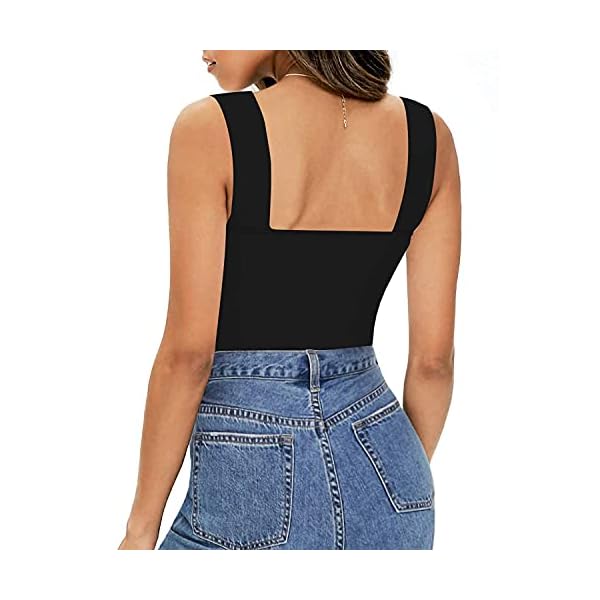 MANGOPOP-Womens-Square-Neck-Sleeveless-Tank-Top-Long-Sleeve-Bodysuits-Jumpsuits MANGOPOP Tank Top Bodysuit for Women Square Neck Sleeveless Body Suit(Medium,Black)