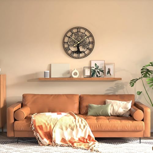 Micasso Wall Clocks Battery Operated: 18Inch Farmhouse Tree of Life Metal with Wood Frame - Rustic Roman Numerals Clock for Home Office/Living Room/Bedroom/Kitchen - Home Decor for Above TV Stand by Micasso - Used condition - Image 4