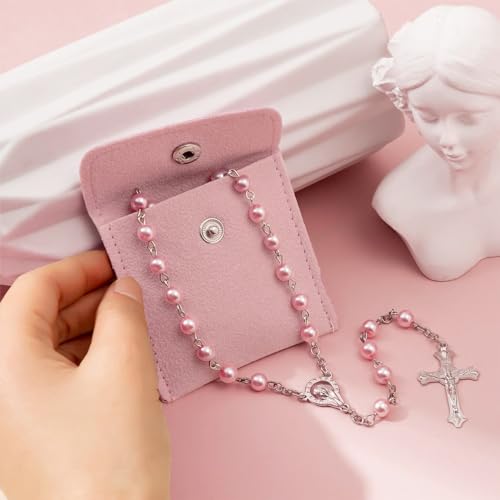 Calkkrer Katholischer Rosenkranz zur Kommunion Mit Retro-Kreuz, Samt Geschenkbeutel, Elegante Kreuz für Taufe, Hochzeit und Party