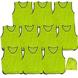 [Fungoal] ビブス 無地 ゼッケン 10枚セット 子供用 3サイズ 11色 収納袋付き [蛍光 イエロー 黄] [ジュニア キッズ 小学生] イベント ボランティア サッカー バスケ ゲームゼッケン