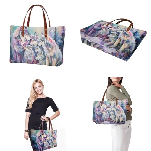 Image of Wolf Women's Purse and Wallet Set - Large Top Handle Tote, Shoulder Satchel with Make Up Bag, Hobo Handbag for Work and Shopping