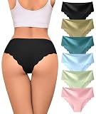 Riozz Sexy Seamless Underwear Wave Edge No Show Bikini Panties V-waist Ice Silk Hipster Lady Cheeky Invisibles Briefs 6 Pack