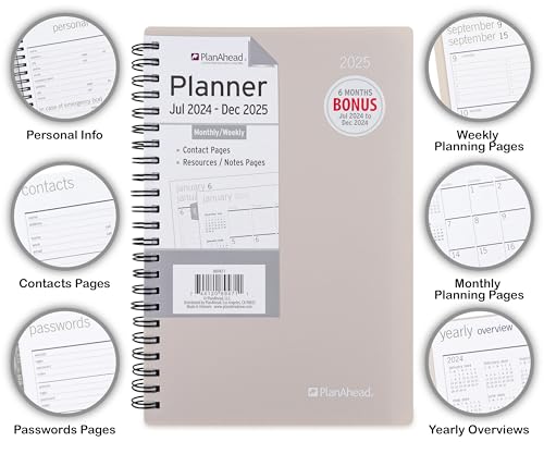 PlanAhead 2025 Planner - 8\"x5.5\" 18 Month Weekly & Monthly Academic Planner Notebook with Tabs - Spiral Calendar Agenda for School, Work & Office - No Color Selection Available, Chosen Randomly (Random 2025)