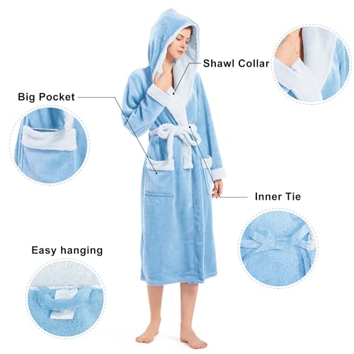 Image of Inner Wish Women Hooded Plush Robe, Fleece Highly Absorbent Cozy Warm Bathrobe