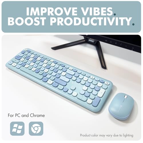 Image of X9 Performance Colorful Keyboard and Mouse Combo - 2.4G Wireless Connectivity - Transform Your Space with Cute Wireless Keyboard and Mouse Set (110 Keys and 18 Shortcuts) - for PC and Chrome - Blue