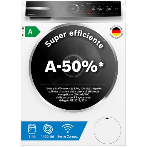Bosch WGB24402IT Serie 8 Waschmaschine Frontlader, Kapazität 9 kg, 1400 U/min, Iron Assist: reduziert Falten um bis zu 50%, Home Connect, Anti-Fleck-System Plus, Weiß, 60 cm