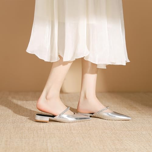 Optigard Women's Leather Pointed Toe Slingback Flats with Rhinestone Strap Slip On Low Heel Casual Work Shoes Dress Shoes4