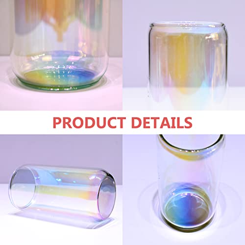 Rowsroy Glass Cups With Lids And Straws, And Coasters (Set Of 4, 16 Oz), Iced Coffee Cup Coffee Bar Accessories, Beer Can Glass Coffee Cups, Reusable Glassware, Birthday Gifts #TOP2
