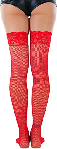 Image of ToBeInStyle Women's Wide Floral Lace Fishnet Thigh Hi Stockings