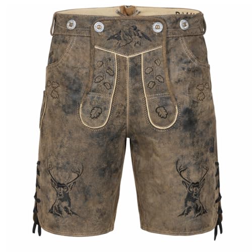 PAULGOS Herren Trachten Lederhose HK4-ANTIK+ Träger, Echtes Leder, Gr. 44-60 (DE/NL/SE/PL, Numerisch, 52, Regular, Regular, Whiskybraun)