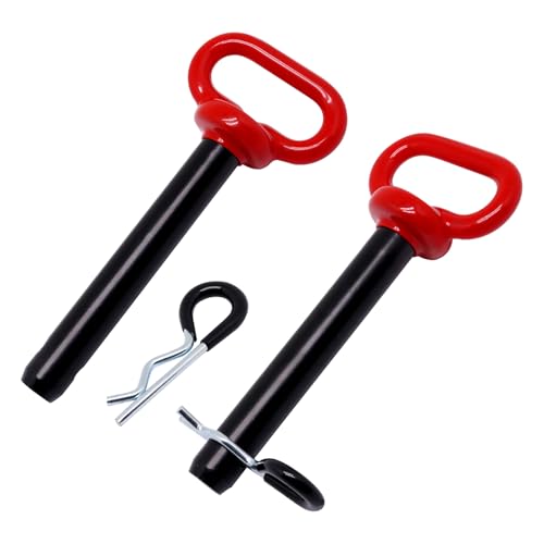 BUXIMN 3/4x4-1/4 inch Trailer Hitch Pin, 2pcs Tractor Towing Hitch Pin and Clip, Red Handle Trailer Gate Pins Clevis pins Tractor Pins for Towing RV, Boat, Car, Truck