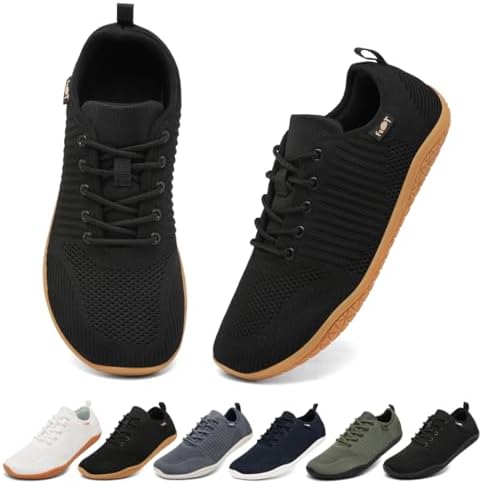 Geweo Barfußschuhe Herren Damen Breiter Zehenbox Zero Drop Sneaker Gr.37-47 | Atmungsaktives Obermaterial Leichte Flexible Sohle Rutschfester Grip für Laufen Fitness Wandern Freize