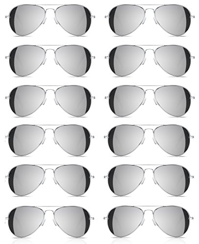 NEON NATION Bulk Sold Classic Aviator Sunglasses Silver Gold Black w/Silver Mirror Lens (12 pack)