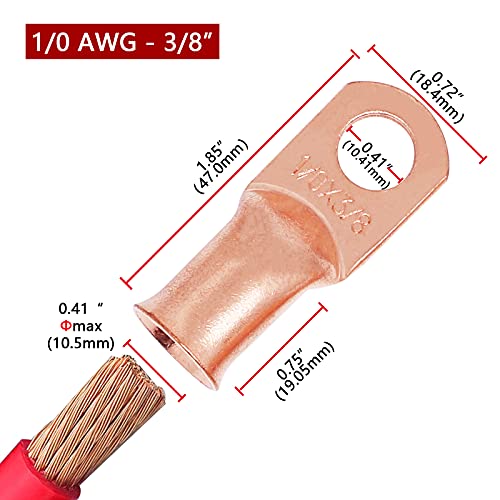 Image of 4pcs 1 /0 AWG-3 /8 inch Battery Lugs,Copper Wire Lugs,UL Listed Heavy Duty Battery Cable Ends,Tubular Ring Terminals,AWG Crimp Wire Ring Lugs,Battery Terminal Connectors with 3:1 Heat Shrink Tubing