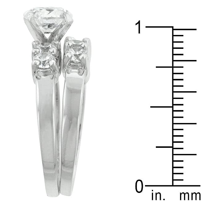 Silvertone Round-Cut Cubic Zirconia Bridal Set4