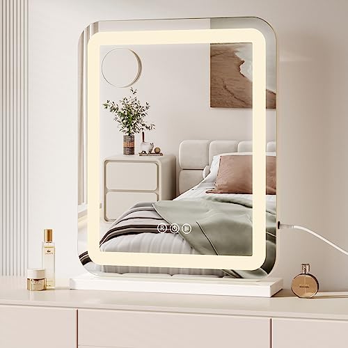 Dripex Specchio da Trucco Hollywood 40 X 50 CM, Specchio Trucco da Tavolo o da Parete con Tre Colori di Luce e Funzione di Luminosità Regolabile con Controllo Tattile