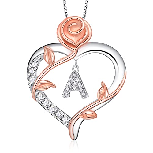 Riviko Graduation Gifts For Her 2023 Rose Heart Initial Necklaces For Women, 925 Sterling Silver Love Heart Initial Letter A Pendant Necklace, Personalized Capital Monogram Dainty Alphabet Jewelry Valentines Christmas Anniversary Birthday Gifts For Women Girls Her Mom Wife Girlfriend #TOP8