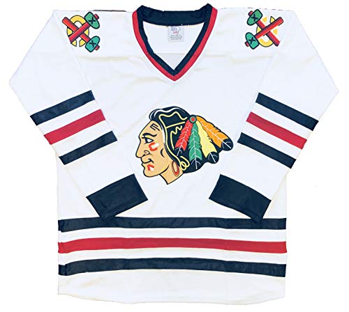 Blackhawks Jerseys - Three (3) Colors and 10 Sizes, We Add Your Name and Number (White, Youth Large)