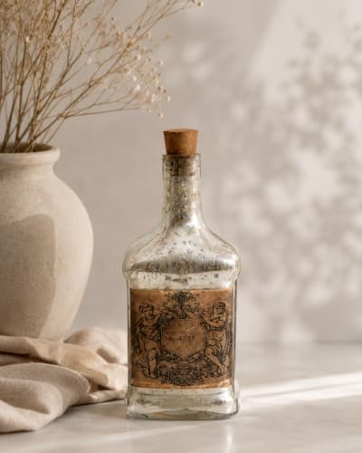 Image of Decor de Maison Handcrafted Antique Glass Legacy Decorative Bottle (Silver) | Vintage Table Decor Showpiece for Living Room, Office Desk, Centre Table & Dining Table | 9.5 Inch Height