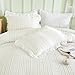WONGS BEDDING White Queen Comforter Set,Boho Ruffle Comforter for Queen Bed,Soft Seersucker Shabby Chic Bedding Set with 1 Comforter,2 Tufted Pillowcases 90