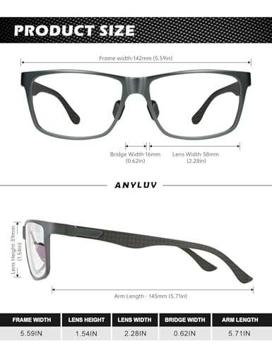 Image of ANYLUV Reading Glasses Men, Relieve Eyestrain and Eye Protection, Al-Mg Metal Computer Blue Light Blocking Glasses