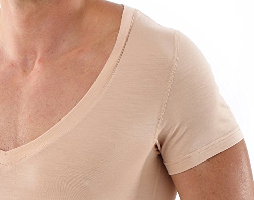 Men's Invisible deep v-Neck Business Undershirt with Short Sleeves Micromodal Light Nude Beige4