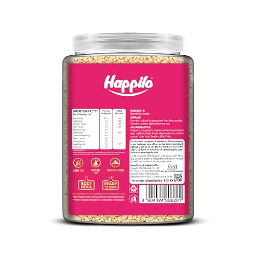 Image of Happilo Premium International White Quinoa Seeds Jar 1000g +200g (20% Extra), Source of Plant-Based Protein, Dietary Fiber, Nutrient-Rich Superfood