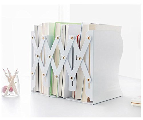 Jiari Simple Nature Style White Decorative Metal Iron Bookends Holder Stand Desk Nonskid Adjustable Bookend (White) #TOP4