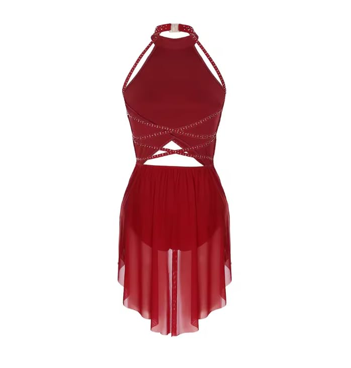 Disfraz de ballet para mujer, vestido de leotardo con tirantes y espalda descubierta, malla transparente