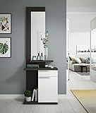  CAESAROO Mobile da ingresso 61x186H Bianco lucido e grigio cenere con specchio - Bianco lucido e Grigio cenere