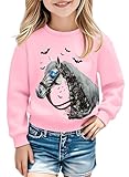 Toddler Girl Halloween Sweatshirt - Kid Spooky Season Western Country Top Horse Skeleton Shirt Rodeo Cowgirl Outfit(Pink,130,1540Pb)