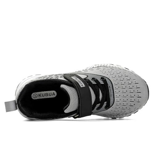 KUBUA Kids Sneakers for Boys Girls Running Tennis Shoes Lightweight Breathable Sport Athletic Grey Silvery Size US 3 Big Kid
