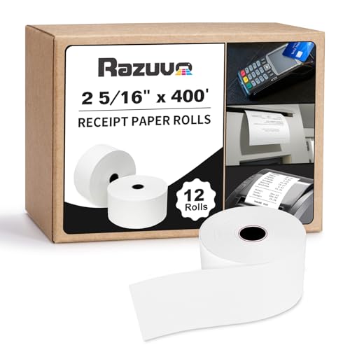 Thermal Paper Rolls BPA-Free - 2 5/16 x 400 for Credit Card Receipts, Smooth Printing, No Jams, 12-Pack
