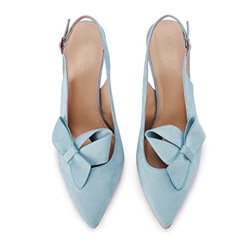 PiePieBuy Womens Pointed Toe Slingback Pumps Mid Heel Bow Stilettos Sandals Faux Suede Wedding Party Dress Shoes4
