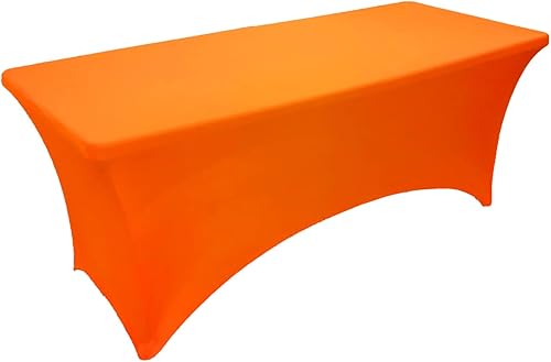Miniatura 2 de Gowinex Paquete de 2 manteles de elastano color naranja neón elástico para mesas rectangulares, eventos, bodas, banquetes y fiestas