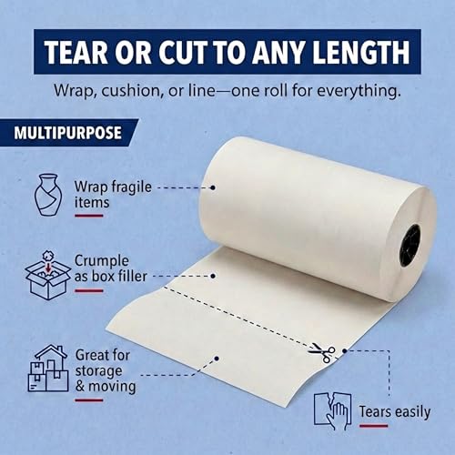 Image of Box USA Packing Paper Roll 15 inch x 1400ft (1,000 Sheets 17 inch Equivalent) - Newsprint Paper for Shipping, Storage and Moving Supplies, White