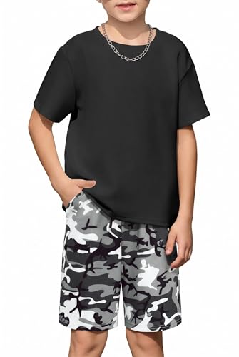 Image of Arshiner Boys Drop Shoulder T-Shirt & Drawstring Waist Shorts Summer Casual Outfits (5-12 Years)