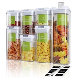 Airtight Food Storage Containers Set 7pcs,BPA-Free Plastic Canisters with Lids for Kitchen Organization Spaghetti, Pasta, Dry Food, Flour, Cereal and Sugar Stackable Pantry Storage Containers