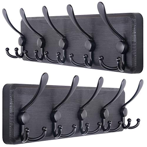 Image of SKOLOO Rustic Wall Mounted Coat Rack: 16 inch Stud Spacing, Pine Real Wood Plank Wall Coat Rack with 5 Triple Hooks, Farmhouse Coat Hanger Wall Mount for Hanging Backpack Jacket Coat Hat,Pack of 2