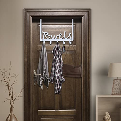 Llpjs Over The Door Towel Hooks, Metal Towel Racks, Heart Letter Towel Holder For Bathroom Door Hanger Hook Hanging Bath Towels, Head Towels, Robes Bathrobe Clothes, (Art Font 5 Hooks, Silver) #TOP6