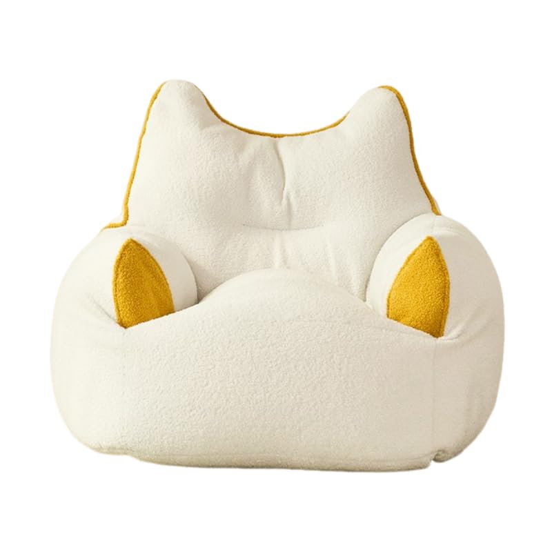 Bean Bag Cover (No Filling) Cat's Ears Shape Bean Bag Cover Faux Fur Teddy Fleece Bean Bag Chair Cover for Childrens Pets Adults (White, Medium)