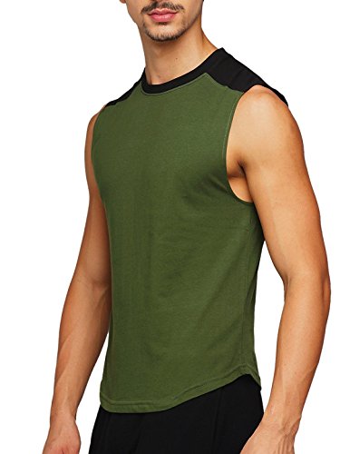 Image of GRITSTONES Olive Green /Black Round Neck Sleeveless Vest (t Shirts)