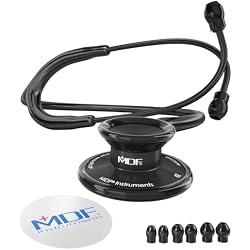 MDF Instruments, Acoustica Lightweight Stethoscope for Doctors, Nurses, Students, Home Health Use, Adult, Dual Head, Black Tube, Black Chestpiece-Headset, MDF747XPBO