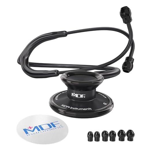 MDF Instruments, Acoustica Lightweight Stethoscope for Doctors, Nurses, Students, Home Health Use, Dual Head, Black Tube, Black Chestpiece-Headset, MDF747XPBO