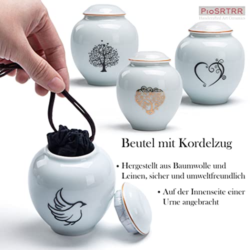 PIOSRTRR Mini Urne für Asche, Urne klein für Erwachsene/Tier,110ml,aus Keramik, grün(Herz-schwarz)