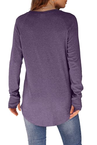 Image of XIEERDUO Womens Tunic Tops to Wear with Leggings Long Sleeve Thumb Hole Shirts Crew Neck Curved Hem