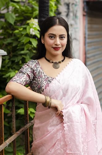 Image of Panzora Women's Soft Crepe Silk Saree With Contrast Blouse Piece.