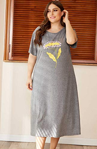 Salinr Women Plus Size Nightgowns Long Print Sleepshirt Short Sleeve Loungewear Round Neck Sleepwear Comfy Sleep Shirt Pajama Dress (Gray, Xxxx-Large) #TOP1