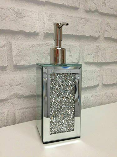 Crushed Crystal Diamond Silver mirrored glass soap dispenser cream pump Diamante