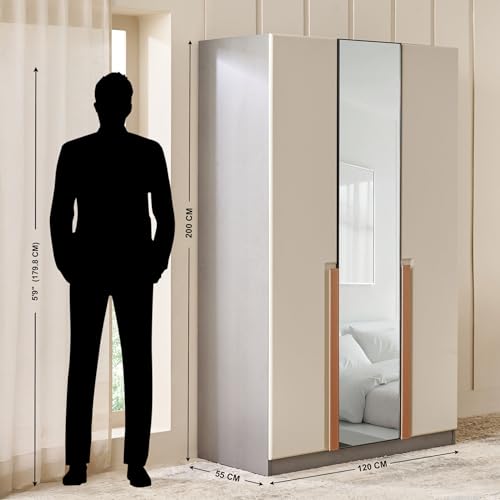 Image of Home Centre | Tiffany | Engineered Wood | 3 Door Swing Wardrobes | Grey | 1 Year Warranty